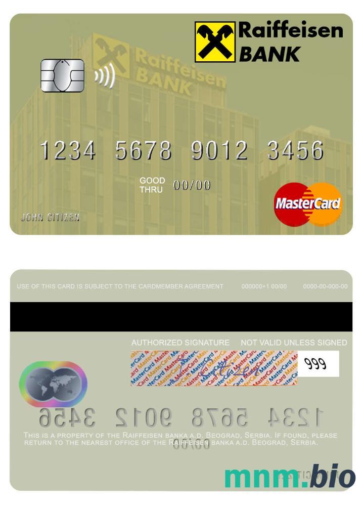 Serbia Raiffeisen banka a.d. Beograd przykład karty mastercard w formacie PSD